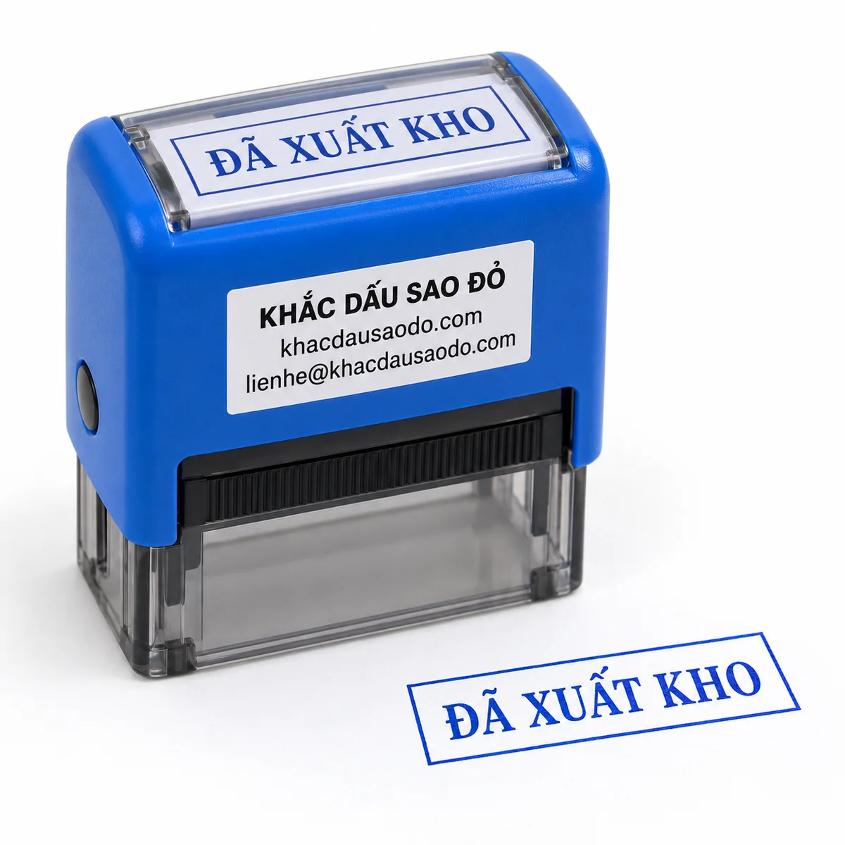 Dấu đã xuất kho cùng bản đóng mẫu của Khắc Dấu Sao Đỏ