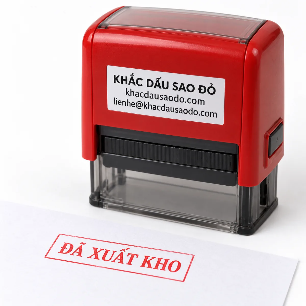 Dấu đã xuất kho góc nghiêng trái của Khắc Dấu Sao Đỏ