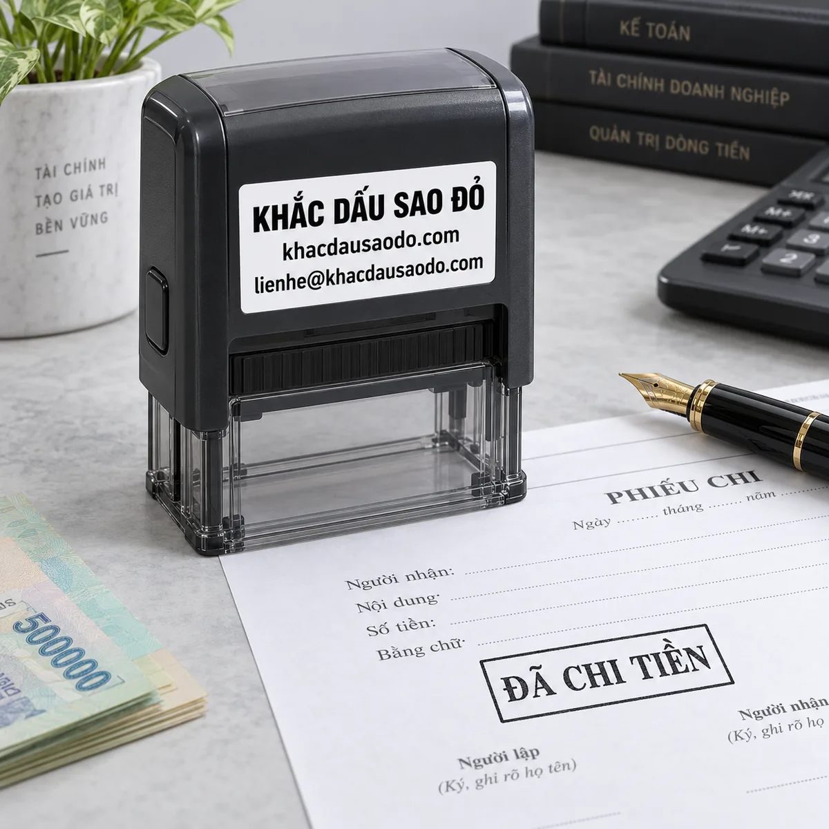 Dấu đã chi tiền minh họa khi sử dụng của Khắc Dấu Sao Đỏ
