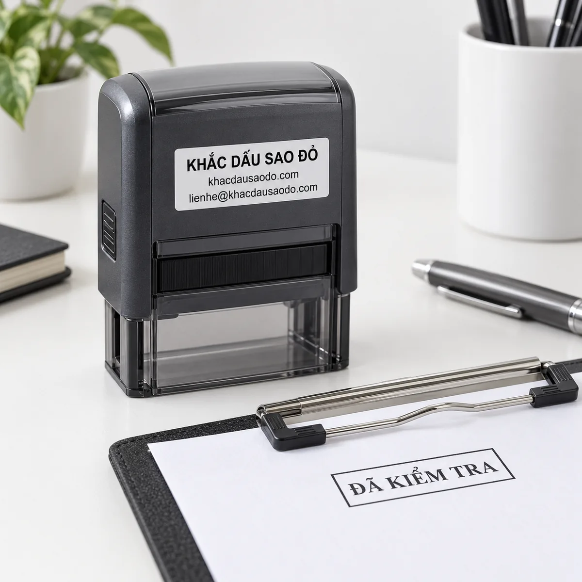 Dấu đã kiểm tra minh họa khi sử dụng của Khắc Dấu Sao Đỏ
