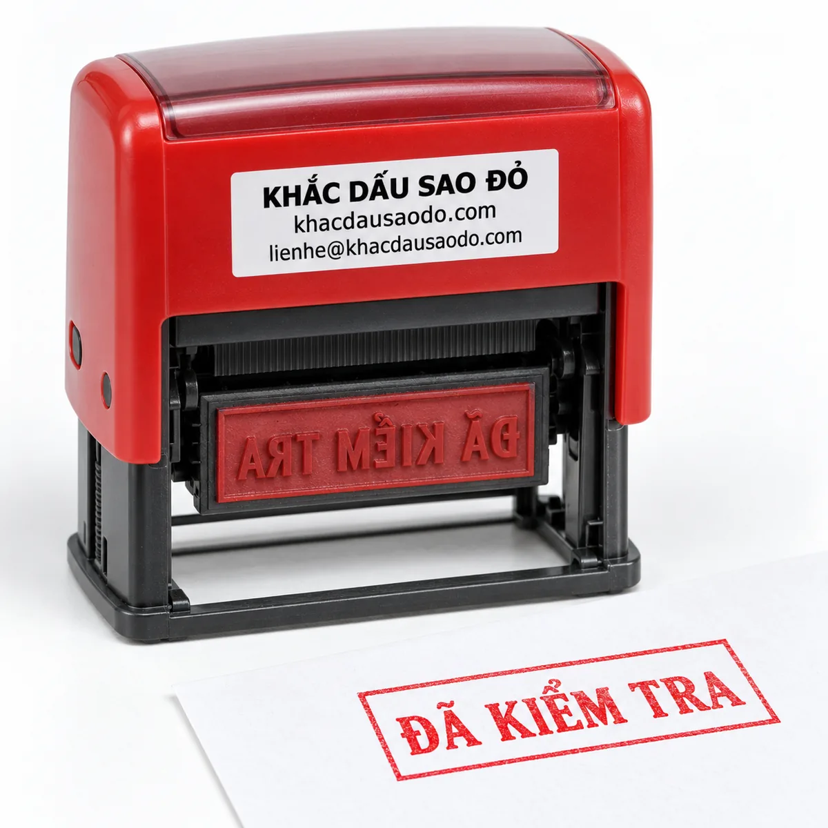 Dấu đã kiểm tra góc chụp catalog của Khắc Dấu Sao Đỏ