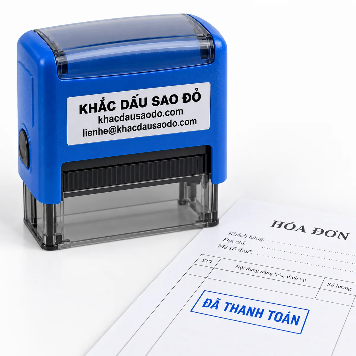 Dấu đã thanh toán cùng bản đóng mẫu của Khắc Dấu Sao Đỏ