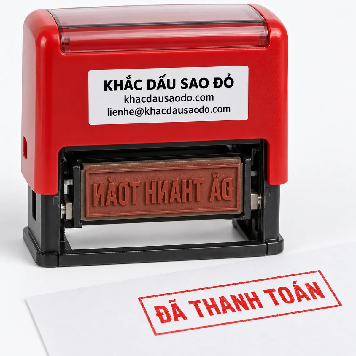 Dấu đã thanh toán góc chụp catalog của Khắc Dấu Sao Đỏ