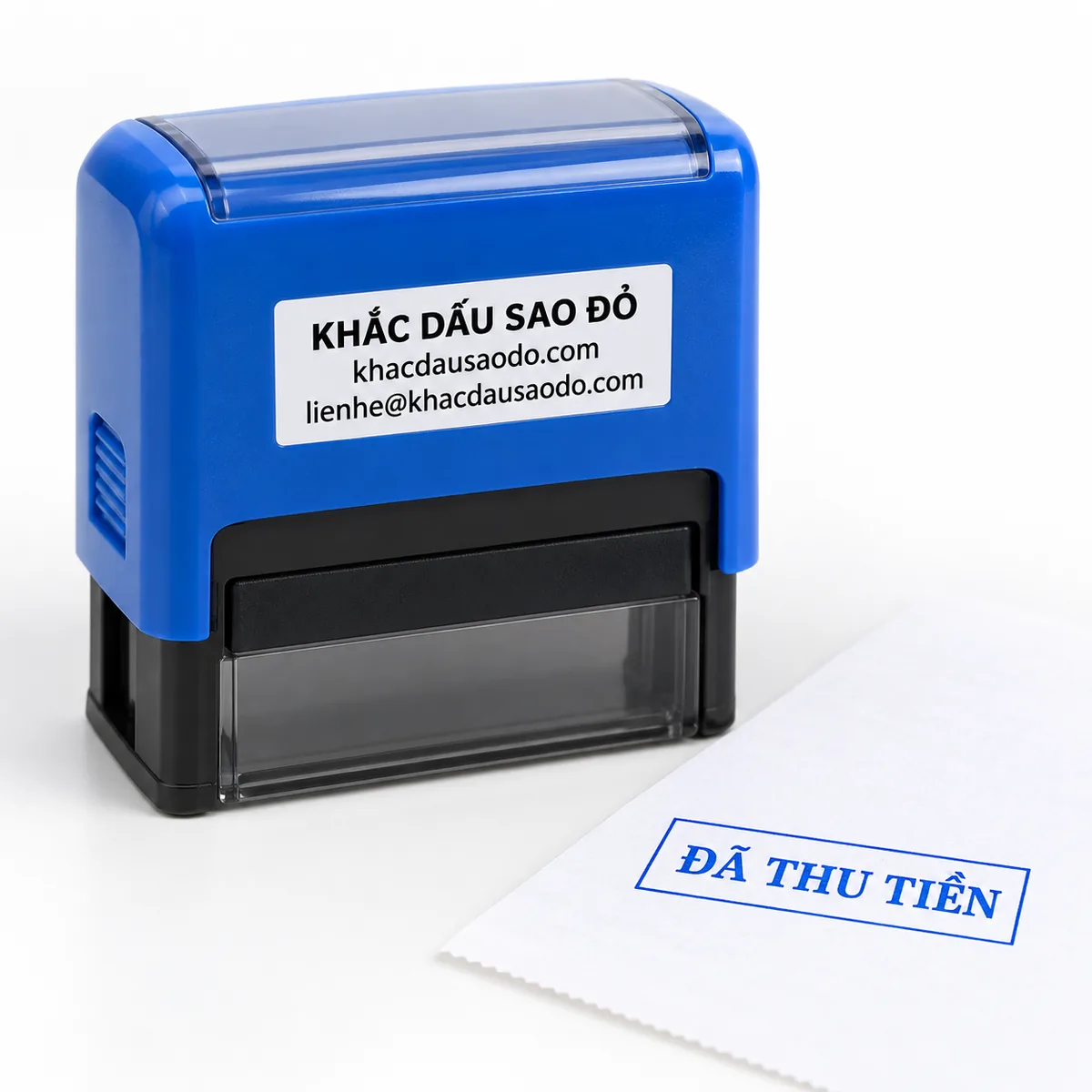 Dấu đã thu tiền cùng bản đóng mẫu của Khắc Dấu Sao Đỏ