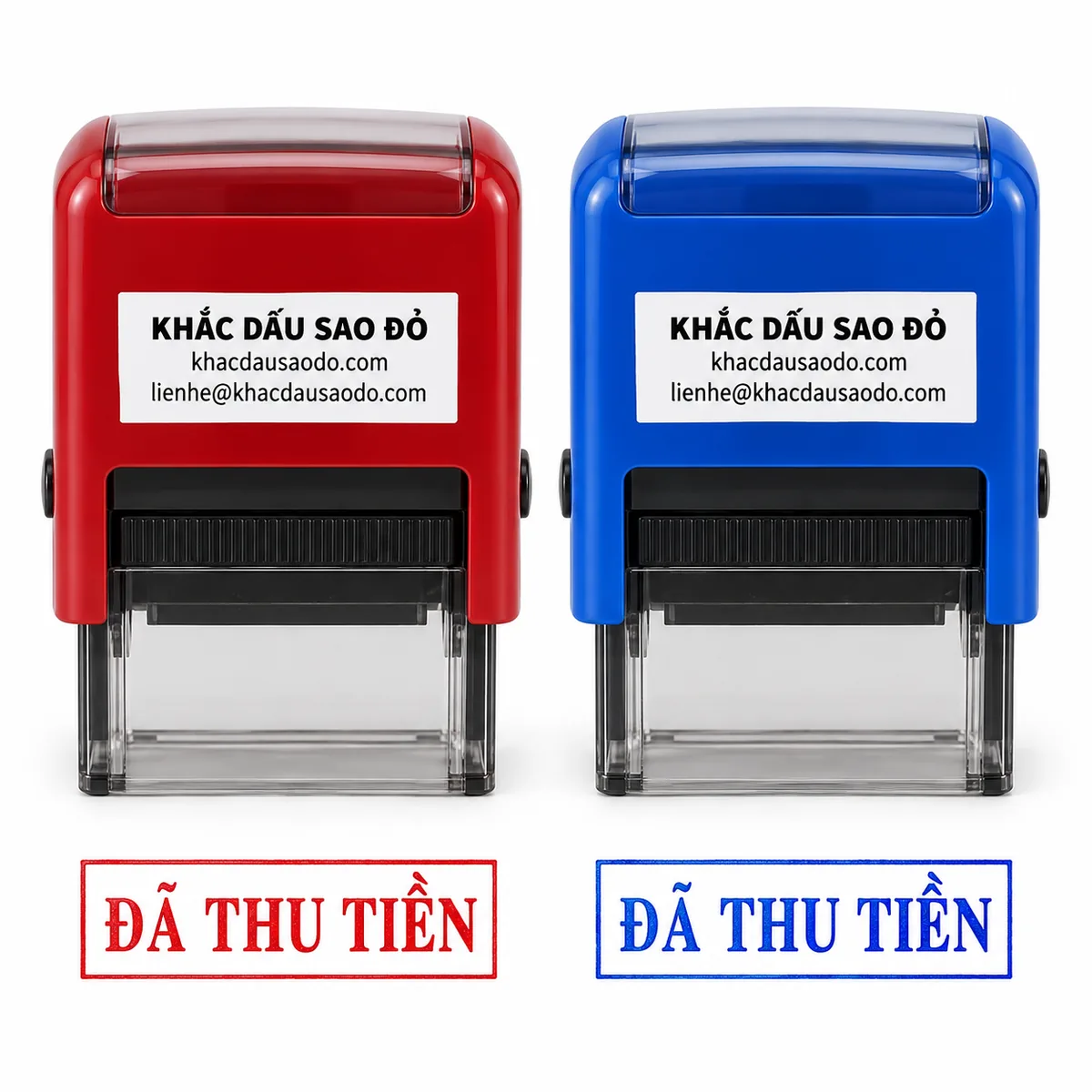 Dấu đã thu tiền góc nghiêng phải của Khắc Dấu Sao Đỏ