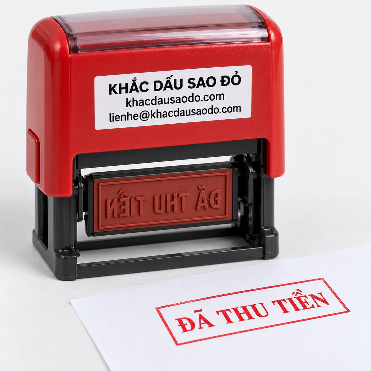 Dấu đã thu tiền góc chụp catalog của Khắc Dấu Sao Đỏ