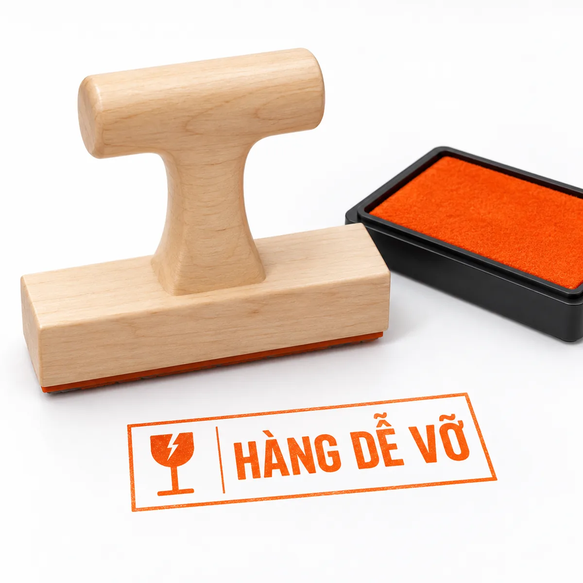 Dấu gỗ minh họa khi sử dụng của Khắc Dấu Sao Đỏ