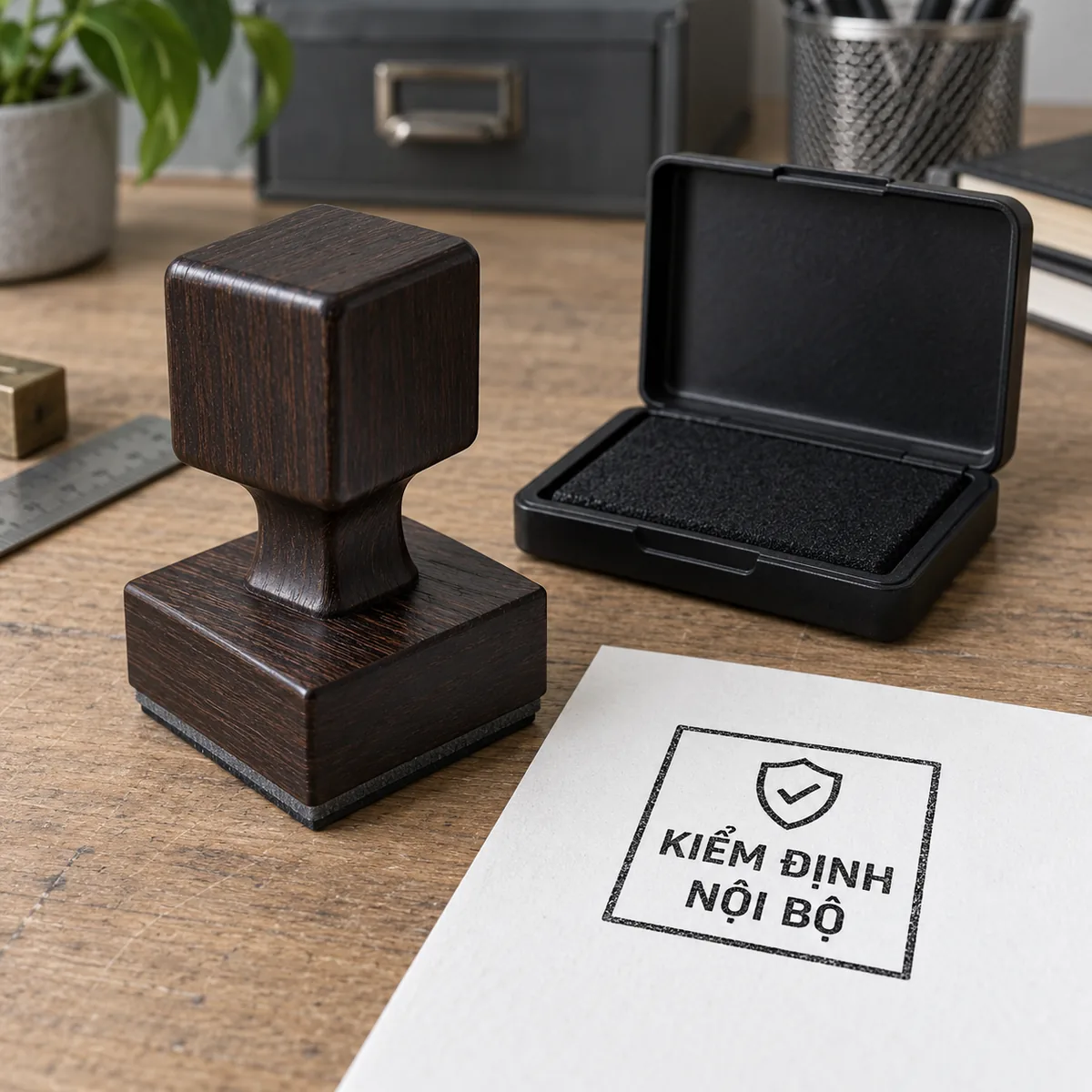 Dấu gỗ góc nghiêng trái của Khắc Dấu Sao Đỏ