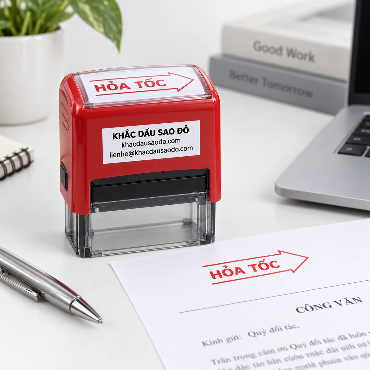 Dấu hỏa tốc minh họa khi sử dụng của Khắc Dấu Sao Đỏ