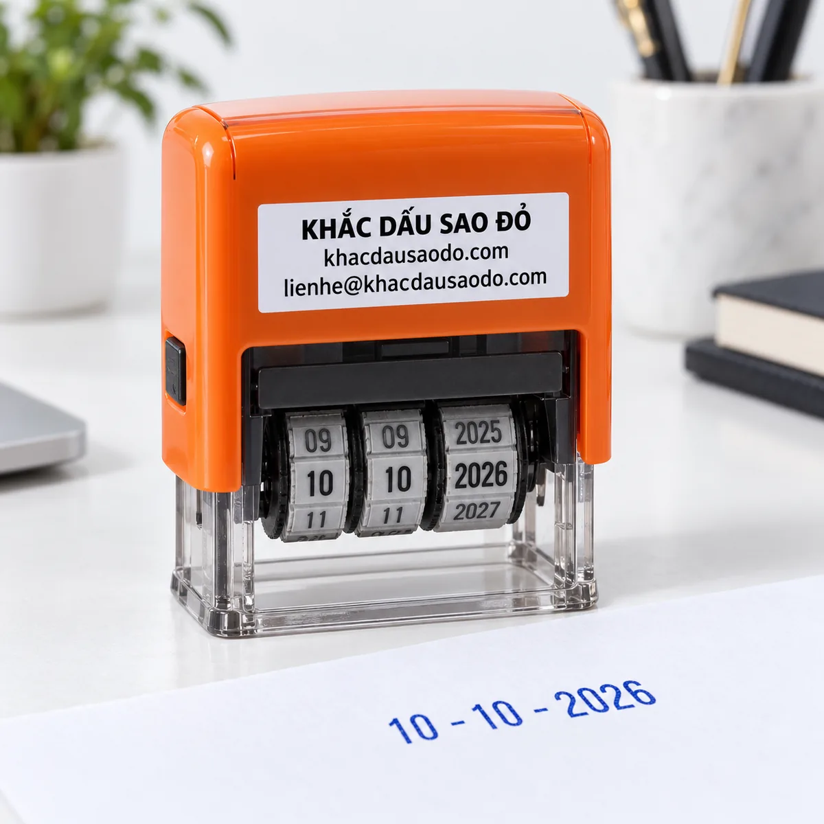 Dấu ngày tháng năm minh họa khi sử dụng của Khắc Dấu Sao Đỏ