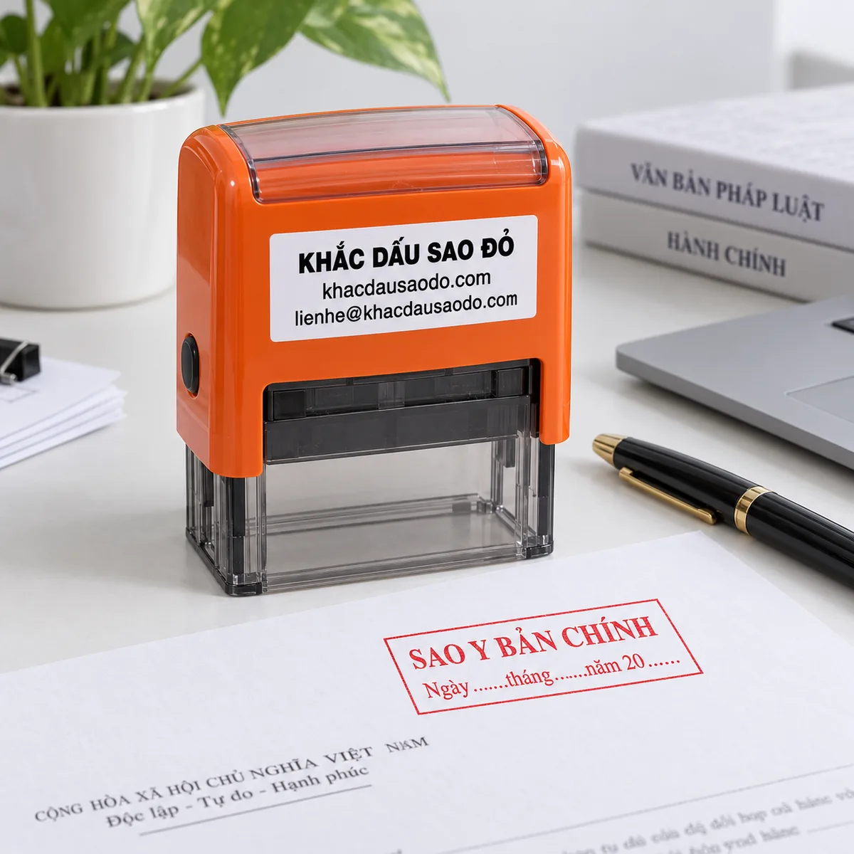 Dấu sao y bản chính minh họa khi sử dụng của Khắc Dấu Sao Đỏ