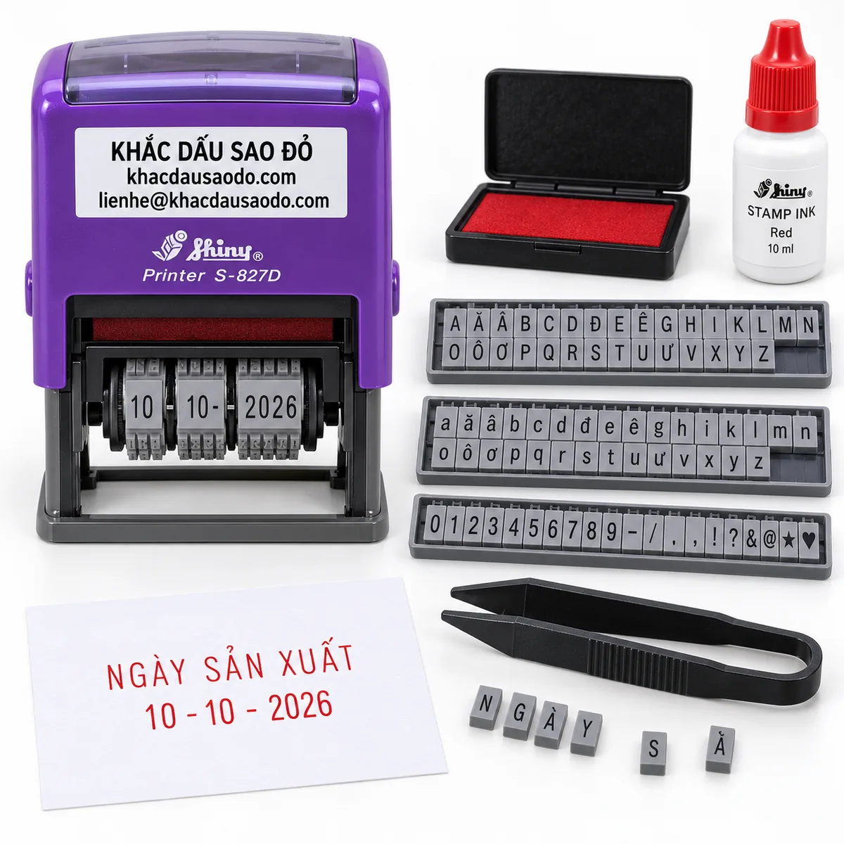Dấu ngày ký tự góc nghiêng phải của Khắc Dấu Sao Đỏ
