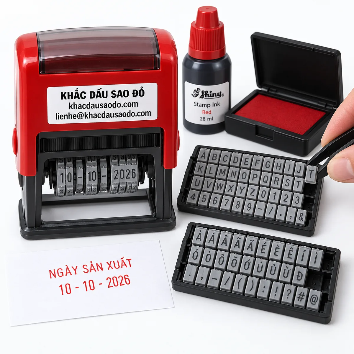 Dấu ngày ký tự góc chụp catalog của Khắc Dấu Sao Đỏ