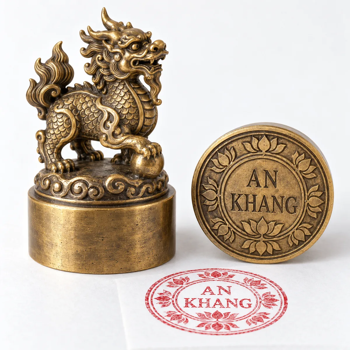 Dấu triện đồng bố cục nhóm sản phẩm của Khắc Dấu Sao Đỏ